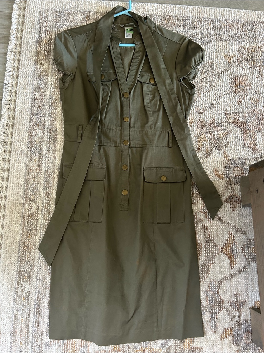 H&M Olive Green Utility Midi Dress with Tie